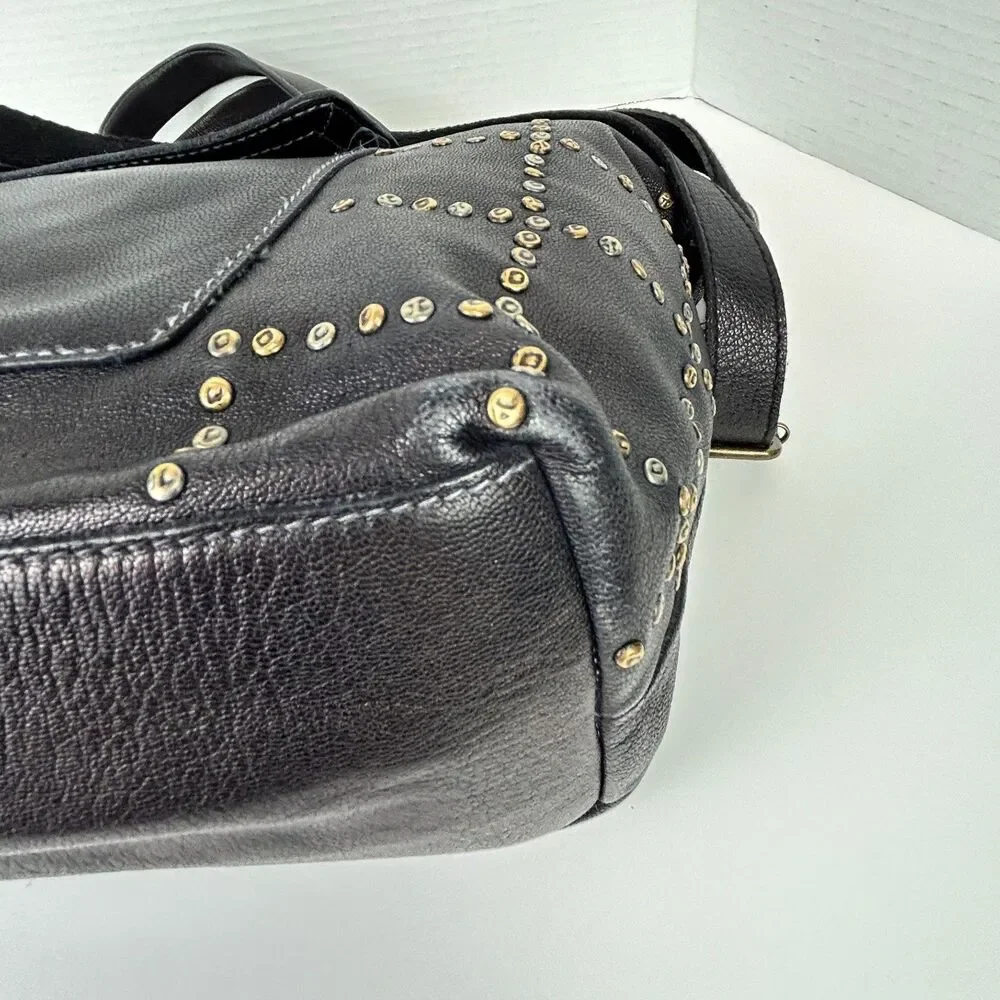 Latico NJ Free People Colin Leather Tote Bag Black Studded Mixed Metal Shoulder